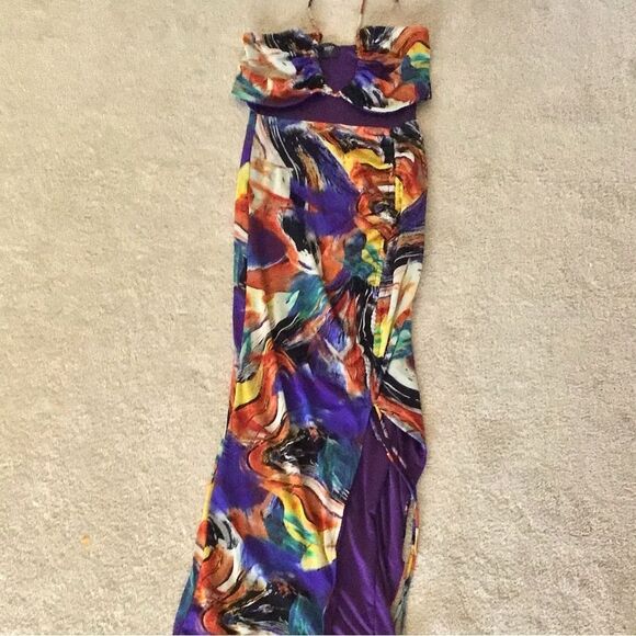BLANC Picasso Inspired Vibrant Multicolor Strapless Maxi Dress - Picture 3 of 5